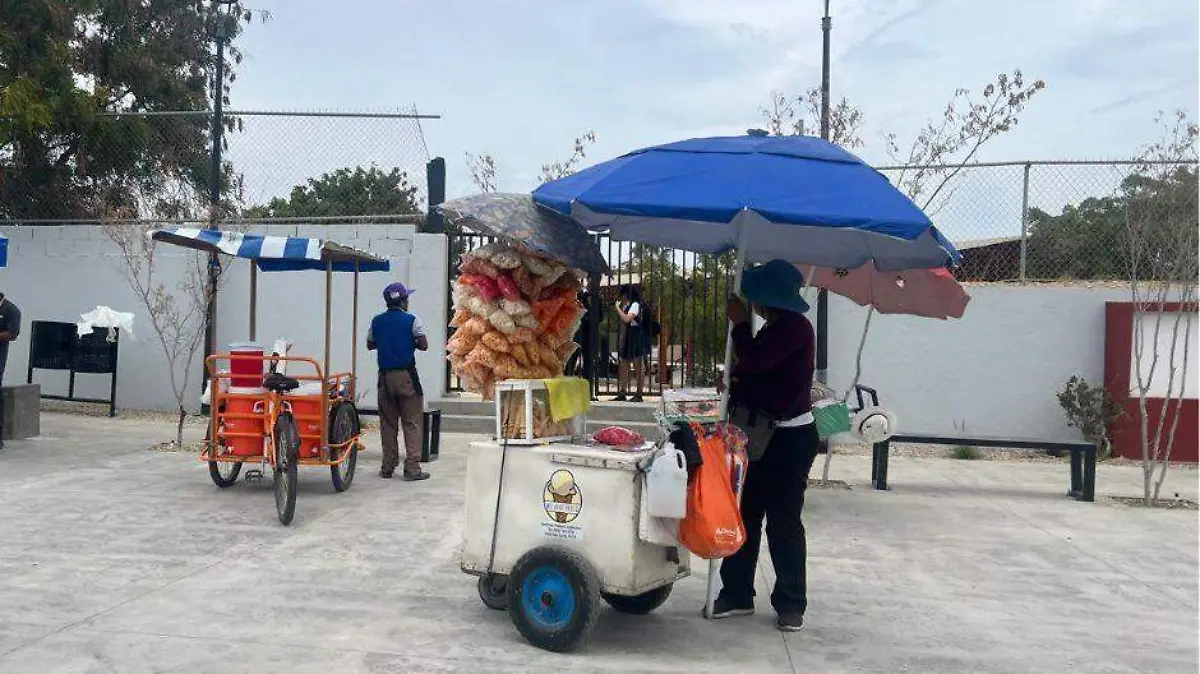 vendedores ambulantes fuera de escuela